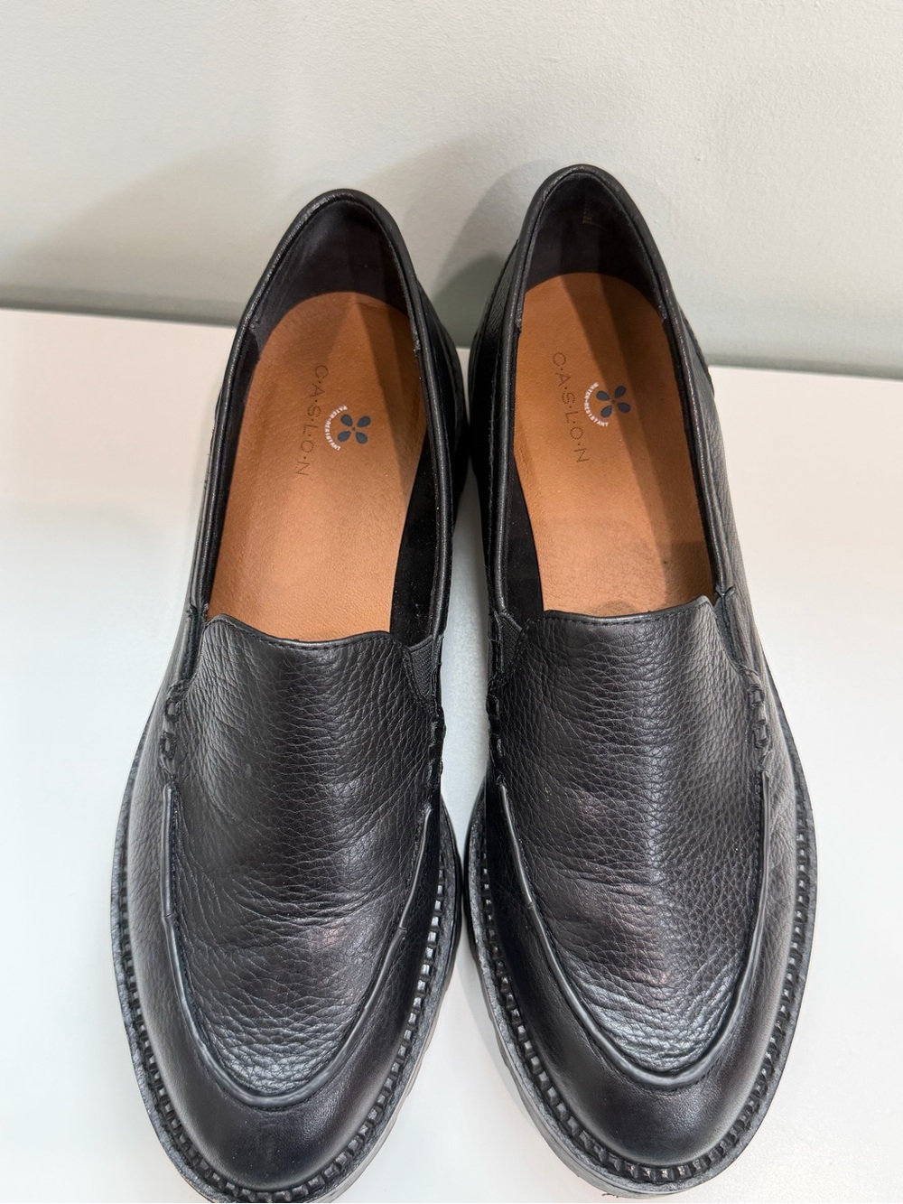 Caslon Black Leather Loafers Womens 8 Chunky Lug Sole Platform Water Resistant - Picture 7 of 12